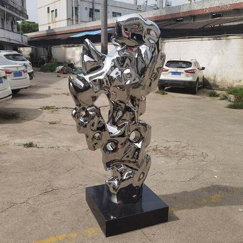 不锈钢太湖石雕塑落地装饰摆件大型景观雕塑公园庭园水池石头