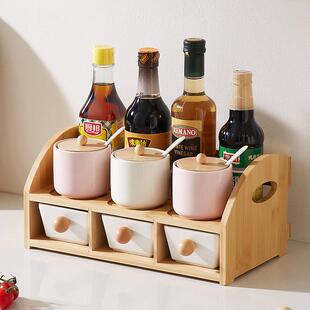 创意厨房陶瓷调味罐调味盒套装 家用辣椒盐罐调味瓶双层置物架