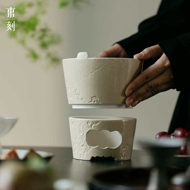 束刻 全手工粉引耐火泥白泥炉泥火炉复古日式围炉煮茶碳炉茶事