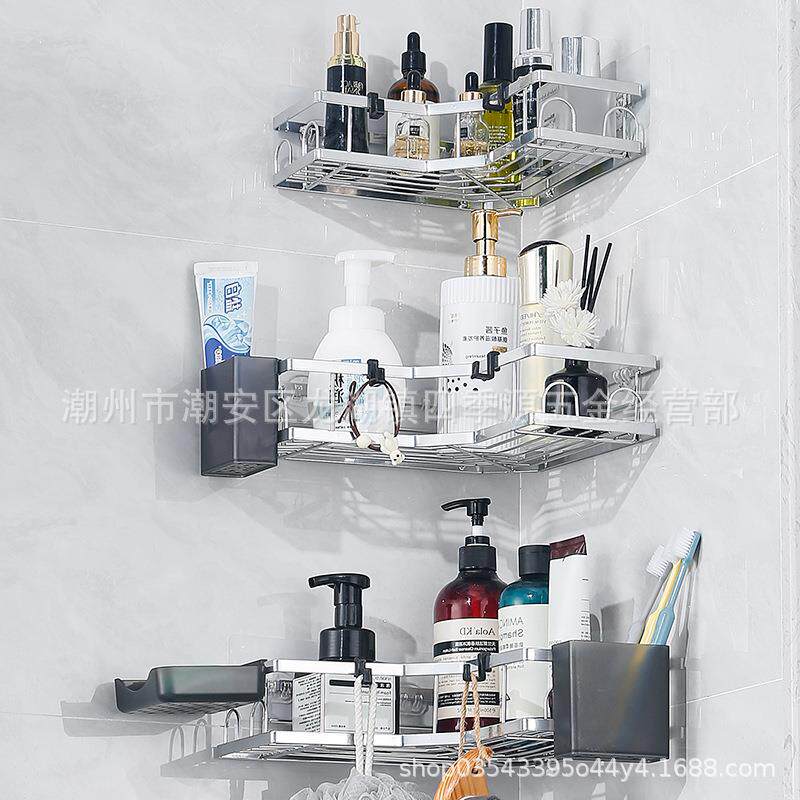 铁艺三角置物架浴室免打孔三层收纳架卫生间墙角壁挂洗漱整理架子