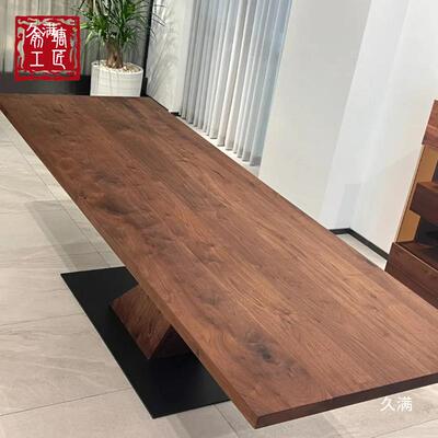 新中MQF德式北黑美胡桃木实木大餐茶桌桌办公桌简约设计感会议桌