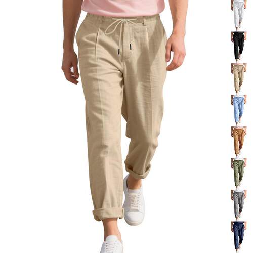 Men's straight tube linen Naples Corgi breathable pants