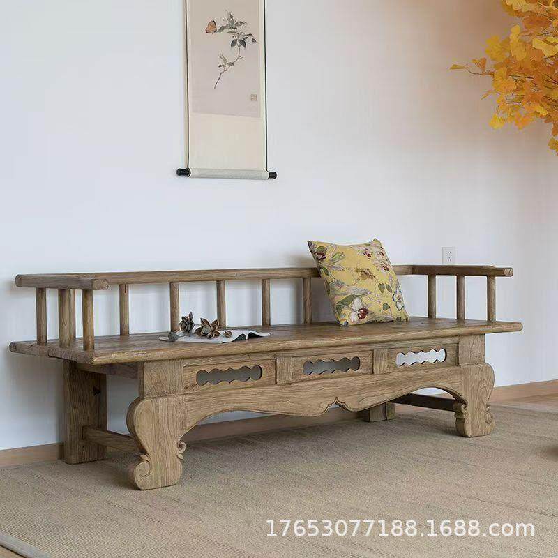 老榆木门板沙发椅新中式覆古风化家具旧门板罗汉床户外双人椅实木