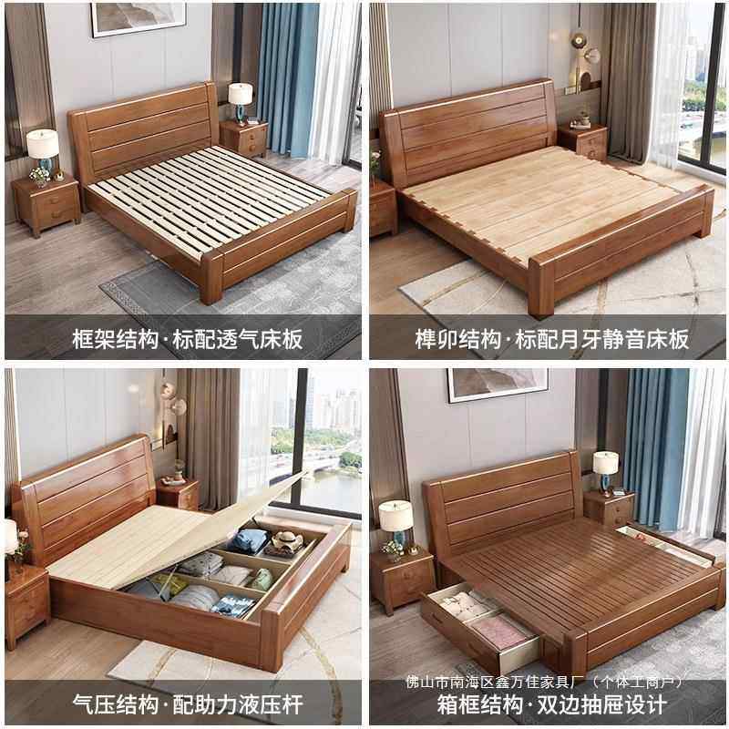 式实木床双人床1室家.2米1.5米经济型简IBC约主卧储物租房现中代