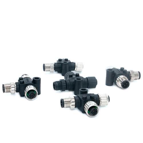 M12 T型连接器 4芯 5芯 A/B防水连接器公头母头T型三通