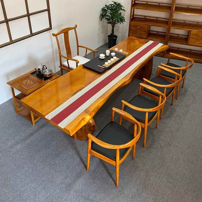 实木茶桌松木原木大板桌喝茶桌茶台办公室茶几复古功夫泡茶桌大气