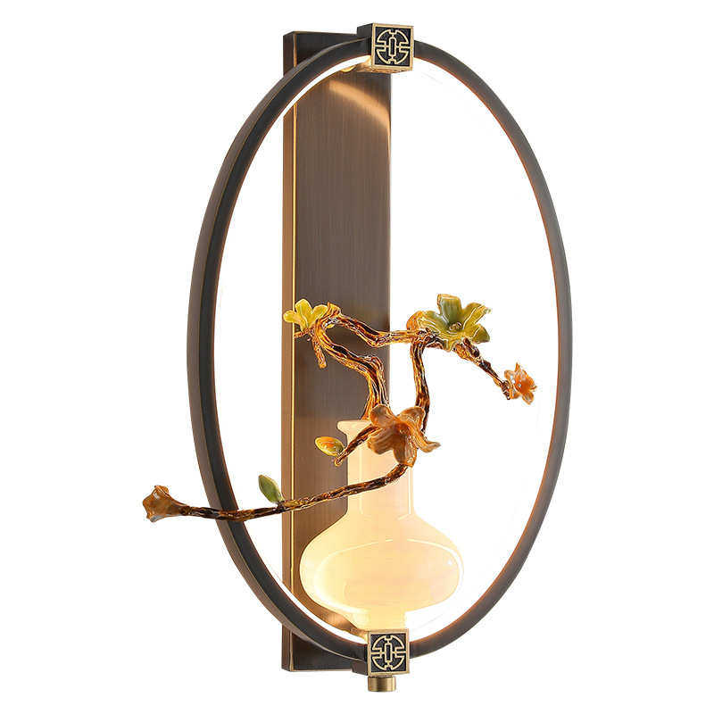 新中式壁灯客厅电视背景墙中国风全铜珐琅彩卧室床头过道玄关灯具,家装灯饰光源,壁灯,淘宝优惠券,粉丝福利购,淘宝优惠卷