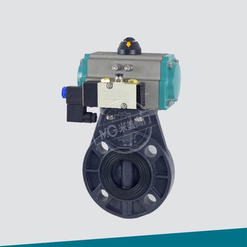 UPVC气动蝶阀对夹高平台蝶阀塑料C-PVC工程塑料DN200现货