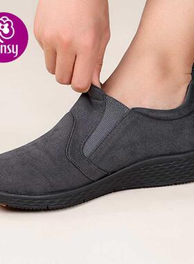 高档P闲a加sy盼洁日本秋冬季一脚蹬平底防滑宽肥圆头休爸n爸男舒