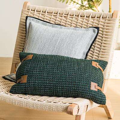 灰意MXE白色抱枕绿色端羊毛棉麻高靠垫样板轻间别墅式奢客厅沙发