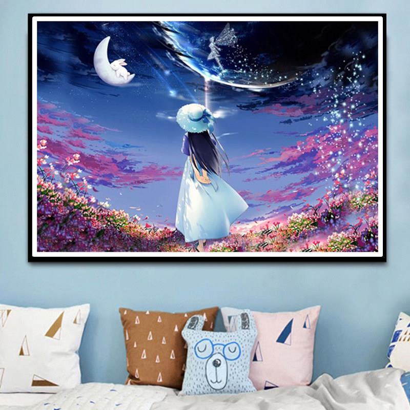 钻石画满钻2025新款梦幻星空风景5d点贴钻十字绣卡通女孩卧室客厅