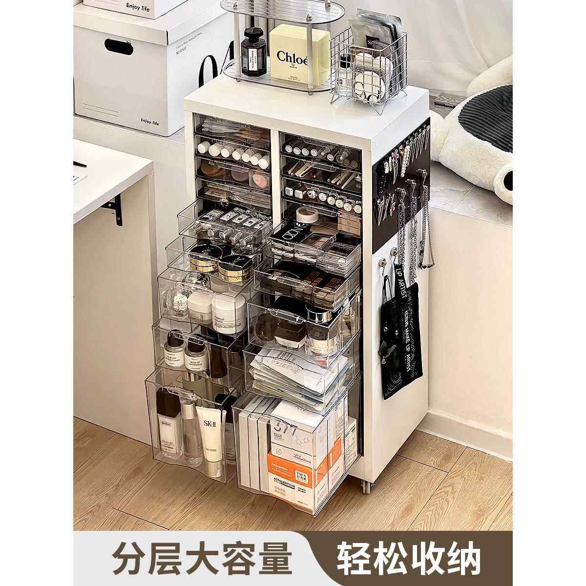 大容量抽屉式落地移动带轮铁皮化妆品收纳柜子美甲柜收纳柜抽屉柜