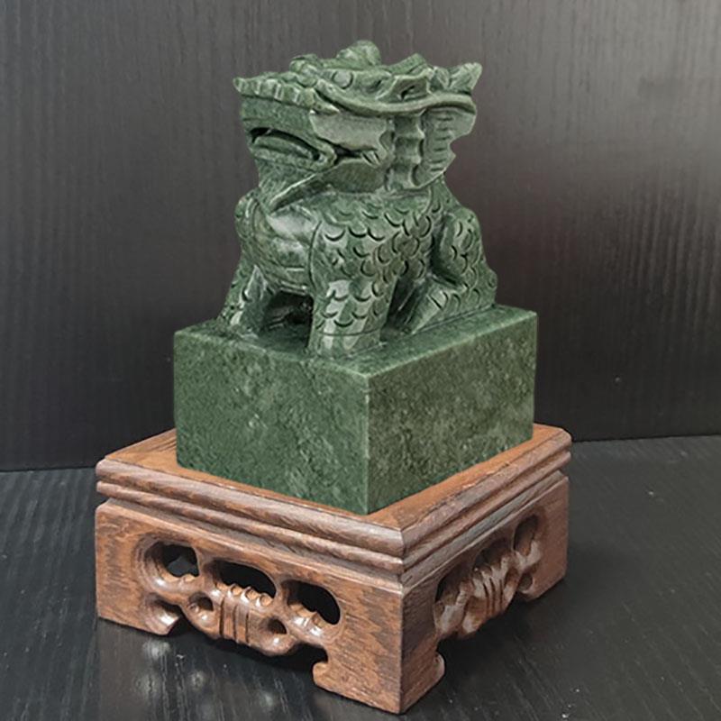 高档福章雅禄天然玉石绿色家麒麟玉玺印大印居客厅装饰办公桌玄摆