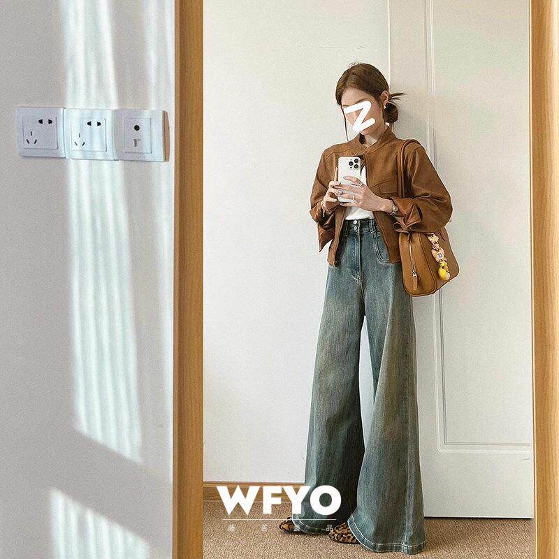 WFYO/咖色麂皮绒外套女短款2026新款春秋复古高级感机车皮夹克潮