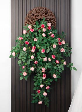 仿真玫瑰假花藤条蔓壁挂客厅吊顶缠绕空调水管道遮挡装饰塑料植物