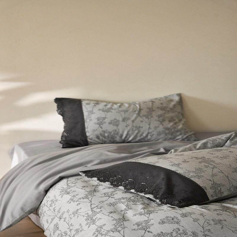 中式复古轻奢棉麻刺绣花边款微磨毛秋冬保暖四件套被套床单床品