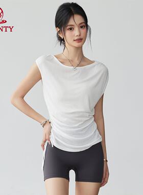 KAYANTY透气跑步罩衫运动套装健身服短袖t恤夏季抽绳瑜伽上衣女