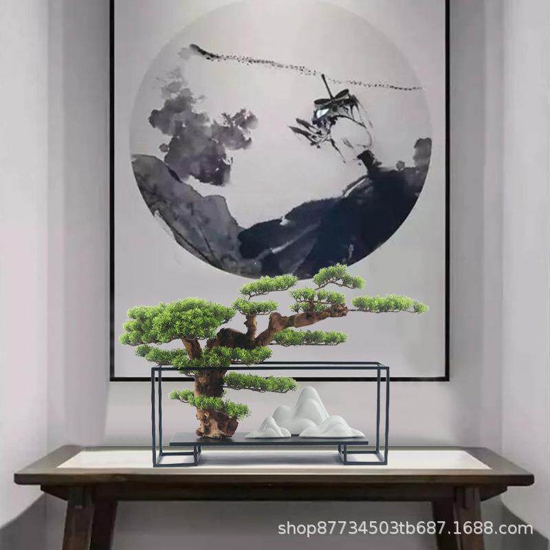 仿真迎客松客盆办公室植摆件景新中汉式绿厅玄92关装饰品罗松酒店