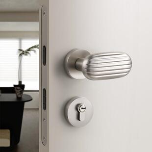 银色卧室门锁室内木门机械房门锁家用锁具两件式 磁吸静音房间门把