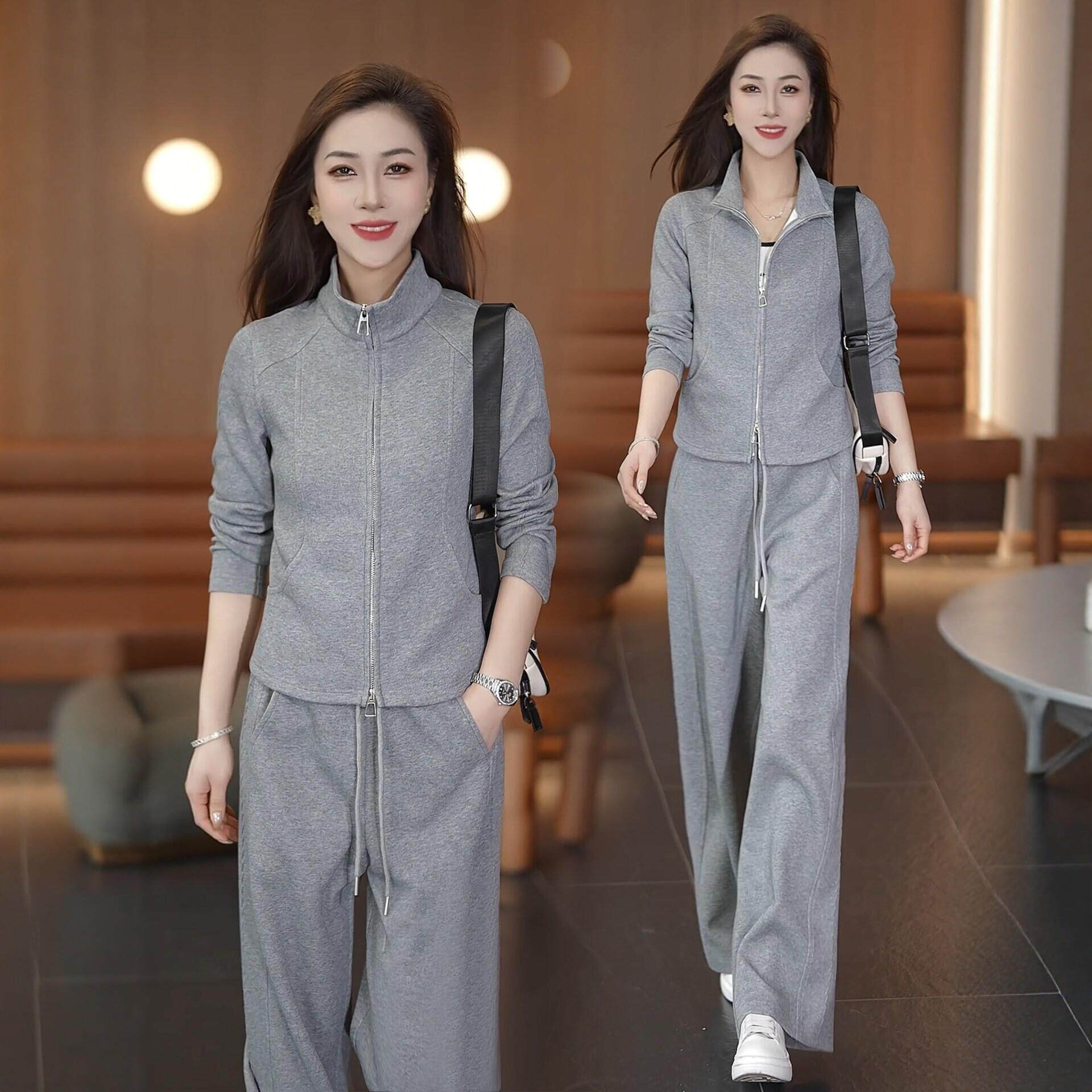 时尚休闲运动套装女2026春季新款洋气立领开衫卫衣阔腿裤两件套潮