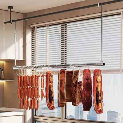 腊肉晾晒架吊肉架子挂香肠熏腊肉伸缩不锈钢晾衣杆阳台凉被子神器