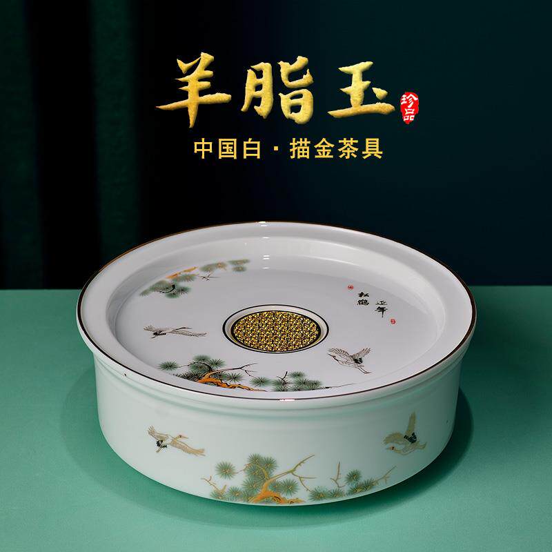 羊脂玉白瓷骨瓷茶盘干泡台功夫茶具套组家用盖碗陶瓷泡茶壶杯托盘