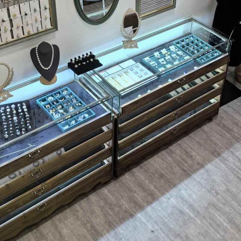 实木珠宝玻璃展示柜多层首饰饰品柜翡翠玉器透明展柜商用古玩柜台