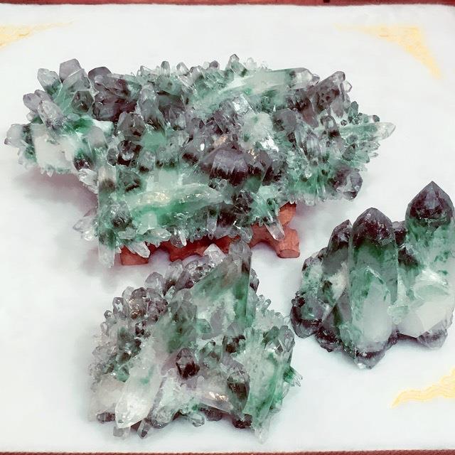 天然绿幽灵晶簇 水晶原石摆件 家居摆件 办公装饰 厂家