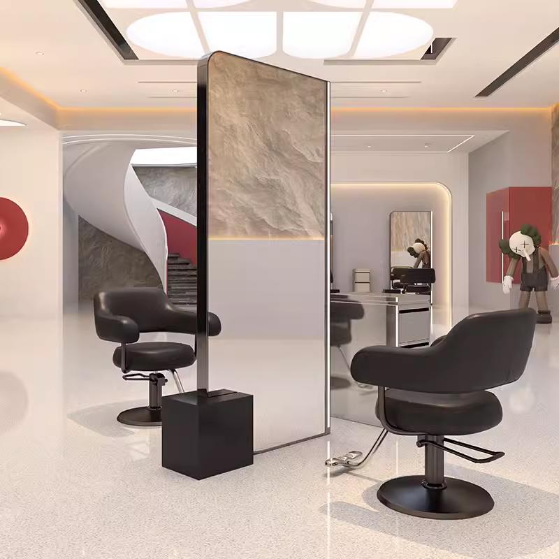 网红理发店剪发镜台发廊染烫镜子单面双面落地镜美发店带灯理发镜