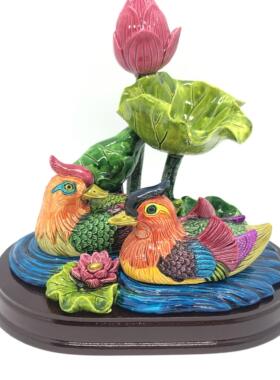 荷花鸳鸯摆件一对卧室桌面床头柜装饰品工艺品动物