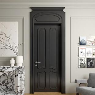 木以森居实木烤漆门卧室房间入户门头板黑色欧法式 复古风一门到顶