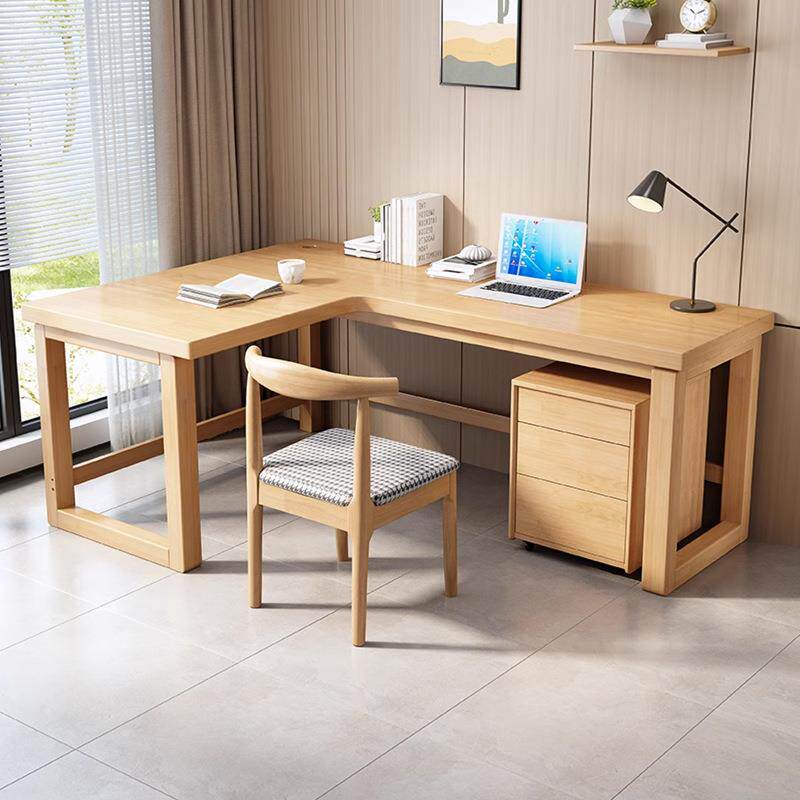 实木转角书桌书柜一体桌 墙角家用拐角电脑桌卧室L型办公桌带抽屉