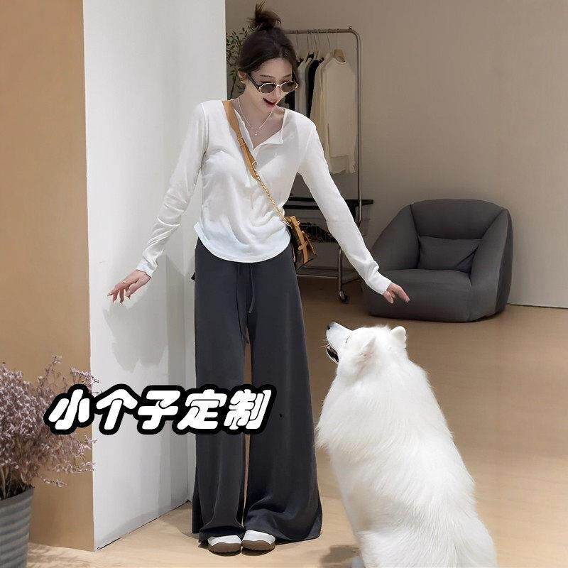 150小个子巨好看穿搭一整套2026春秋新款长袖T恤垂感休闲裤套装女