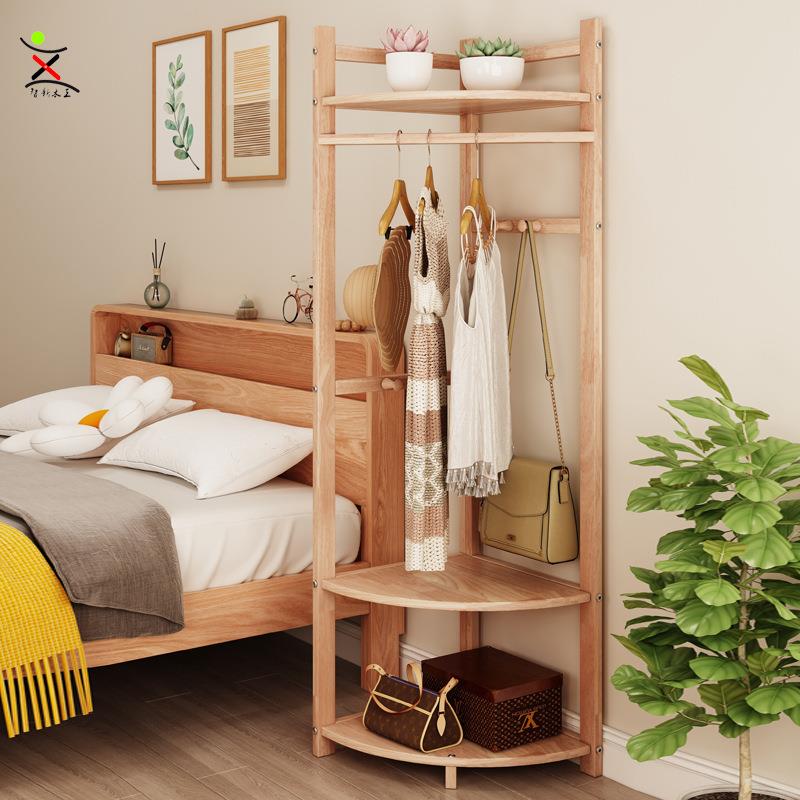 转木角落地卧室衣帽架衣角落门室内家用QTR多功能口质挂衣架架子