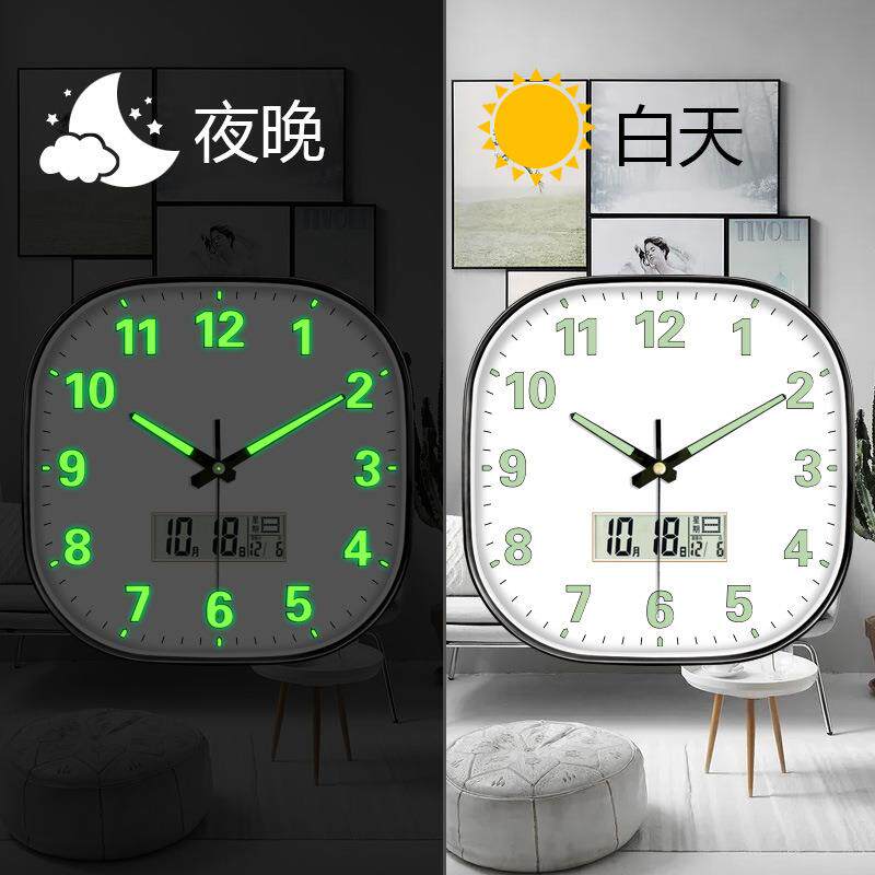 夜光方型万年历挂钟家用客厅卧室挂墙时钟创意静音