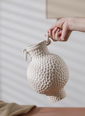 中式复古侘寂风陶瓷白色花瓶水培干花器简约酒店插花摆件创意软装