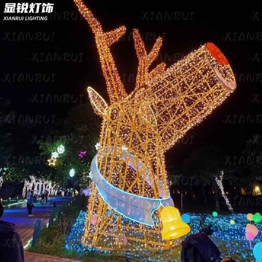 灯光节仿真糜鹿家三口造梅DE-4651型LED圣诞一节图案文旅小品灯灯