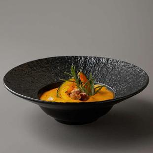 黑白陶瓷盘子菜盘家用感草帽盘西餐餐盘甜品盘意面盘