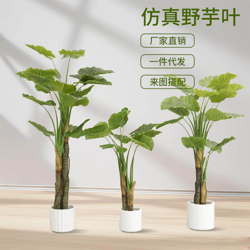 北欧风仿真绿植野芋叶假树盆栽室内客厅落地装饰摆件仿生植物造景