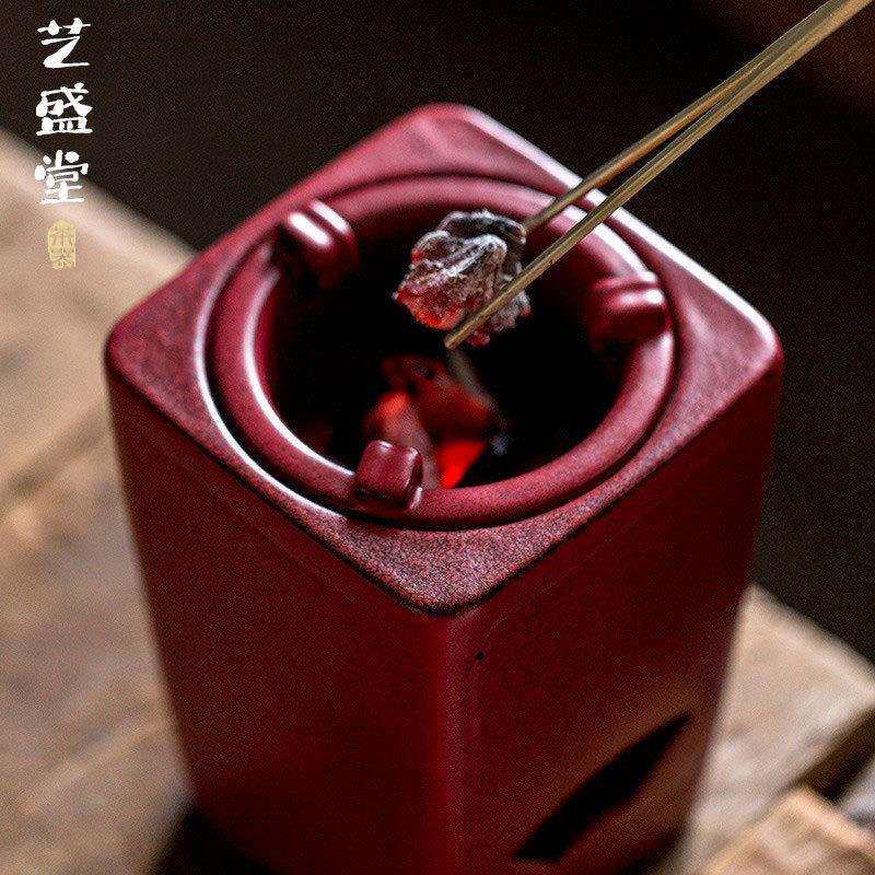 炭炉煮茶烧水专用 山楂红 老岩泥六方陶炉小火炉木炭烧炭酒精碳炉