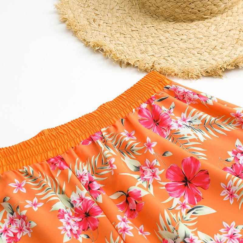 Swimming shorts floral high waist lace trim beach shorts