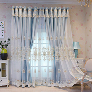 简约落地纱大气帘布窗遮光阳台成品卧室欧式 si6k双层窗帘客厅
