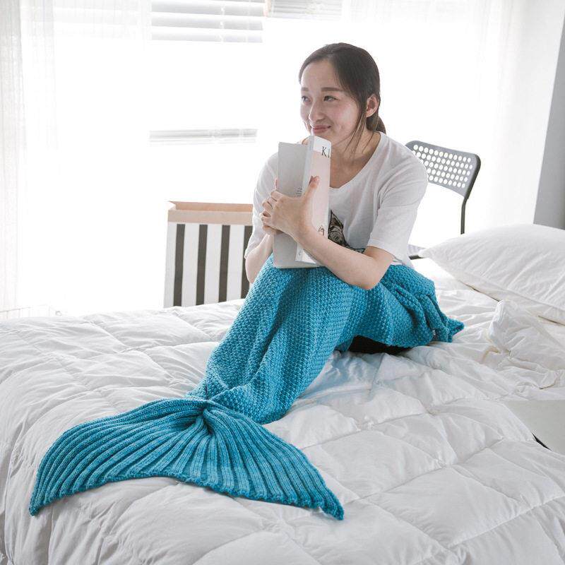 美人鱼鱼尾毛毯盖毯鱼鳞尾毛亲子睡袋儿童休闲 毯毯子高级沙发针