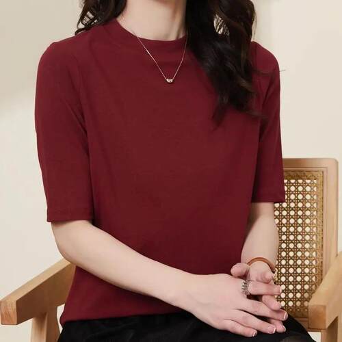 Goddess T-shirt round neck base shirt elastic half sleeved