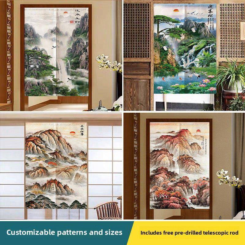 流水与财富中国山水画门帘织物客厅过道入口隔断窗帘卧室浴室风水