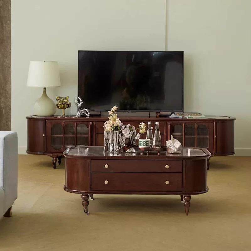 复古简约实木美式茶几组合电视柜客厅家用法式轻奢小户型茶桌新款