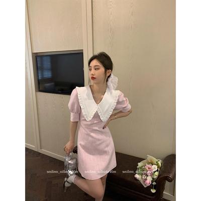 法式粉色娃娃领连衣裙女2