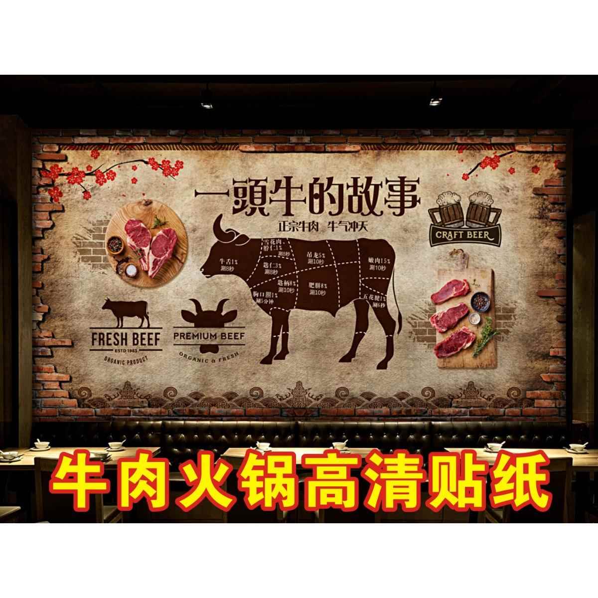 牛肉分割图餐馆火锅店背景墙复古怀旧传统美食海报贴纸宣传画