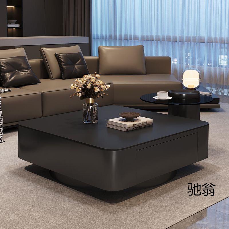 高级轻奢意式方形岩板茶几小户型现代简约客厅家用黑色极简组合