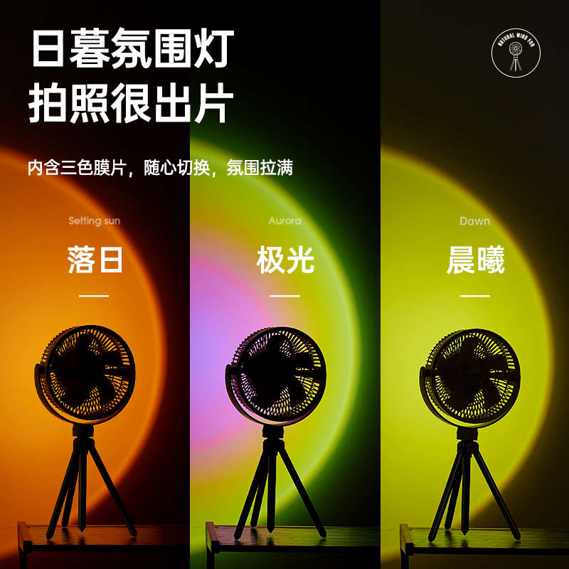 七彩叮当户外露营风扇家用落地扇充电无线便携吊扇照明驱蚊电风